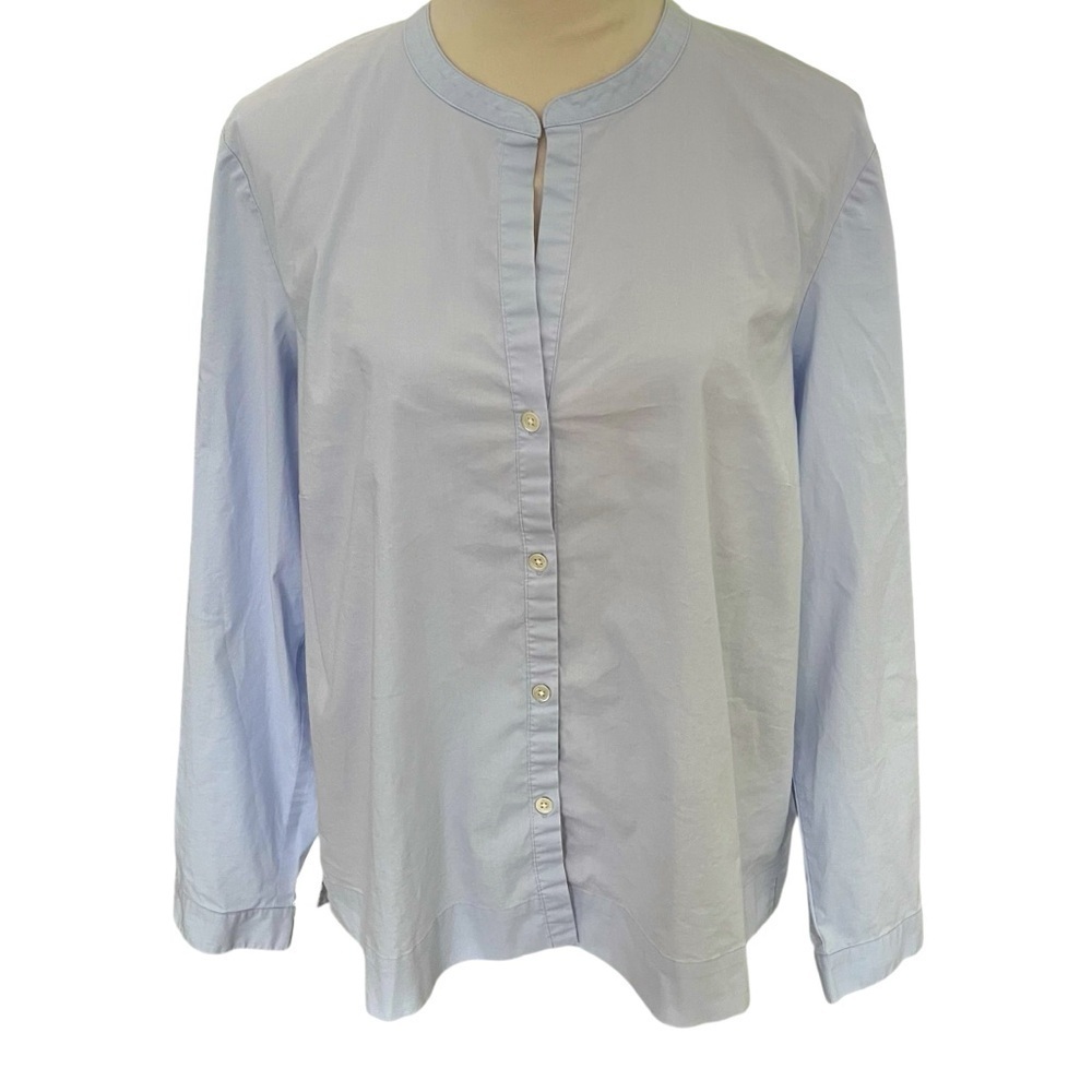 J. Jill Light Blue Women's Large Button-Up Top No Collar Stretch Minor Flaw